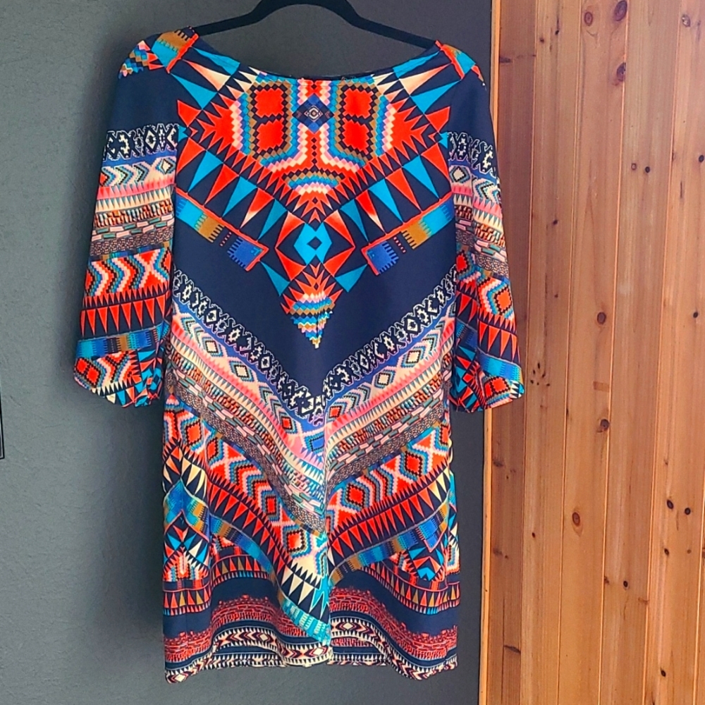 Colorful Aztec Print Shift Dress